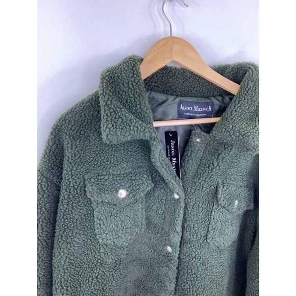 Jason Maxwell Green Sherpa Fleece Shirt Jacket XL - Picture 4 of 8
